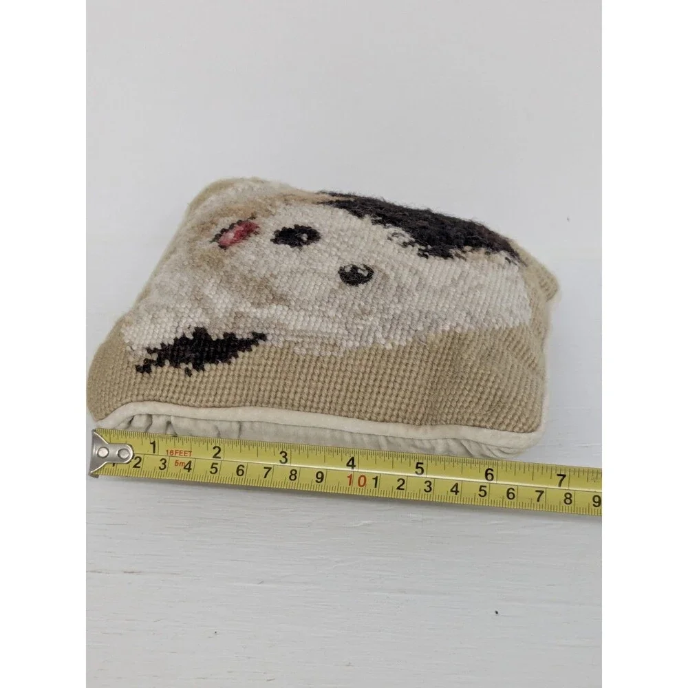 Vtg Needlepoint Dog Pillow Old English Sheepdog/Sheepadoodle Black White 7